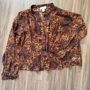 Calypso St. Barth Brown Leopard-Print Long-Sleeve Blouse